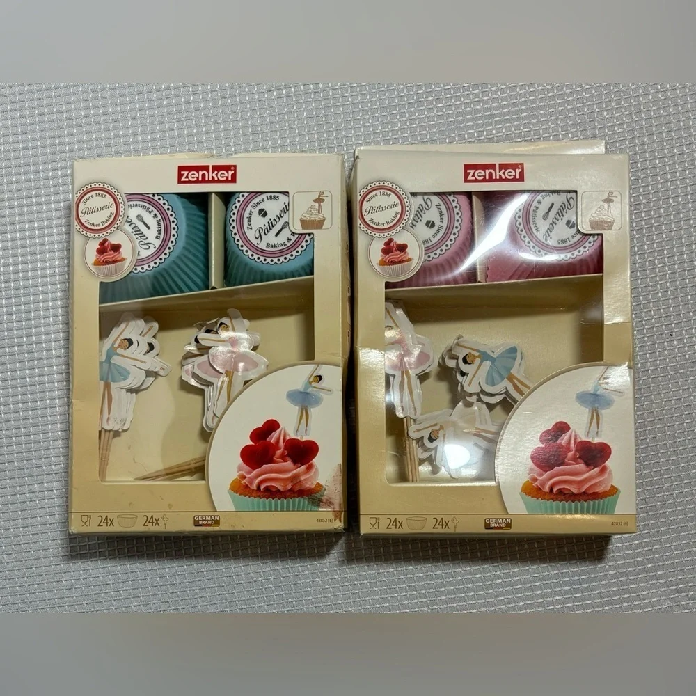 ZENKER 48 ballerina ballet pink & blue cupcake baking tutu wrappers & toppers.
